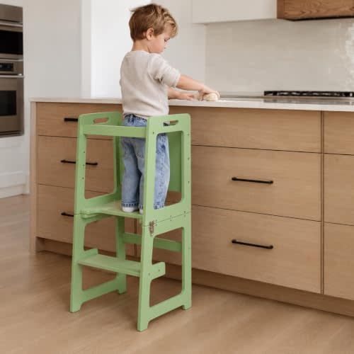 Avenlur Date 4-in-1 Foldable Tower - Toddler Step Stool with Chalkboard, Desk and Chair - Montessori and Waldorf Style Kitchen Stool for Ages 18 Months to 6 Years | Convertible Kitchen Learning Tower, Toddler Step Stool for Kitchen Counter, Montessori ...