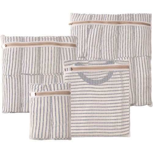 HEAVYWOOD 6-Piece Cotton Mesh Landry Bag Organic Wash Bag for Washing Machine Lingerie Bags for Washing Delicates with Sturdy Anti-Rust Zipper Clothes Washing Bag (6Bags)