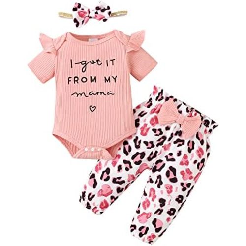 OLLUISNEO Baby Girl Clothes Newborn Infant Fall Outfit Romper Winter Floral Pant Set Headband 3 Pcs Clothes for Girl