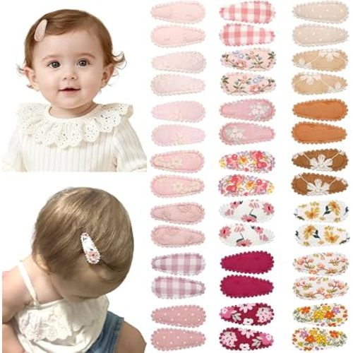 CÉLLOT 42Pcs Baby Hair Clips 1.2" Printed Waterdrop Design Snap Barrettes