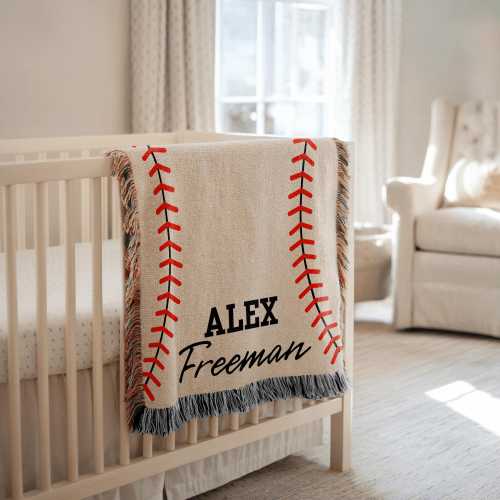 Vintage sports nursery stripe baby blanket personalized baseball nursery decor toddler room decor custom woven hospital blanket boy room