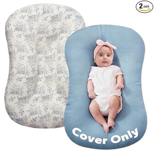 Muslin Baby Lounger Cover Only Compatible with Snuggle Me Lounger, Infant Pillow Cover for Newborn, Removable Nest Slipcover for Boys and Girls, Only Cover, Blueberries & Blue