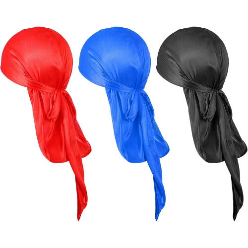 Boys Durag Pack for Men Silk Durag Satin Breathable Wave Caps Soft Durags Headwraps with Long Tail and Wide Straps Sleeping Cap Waves Smooth as Silk Turban Beanies Comfortable Skin-Friendly