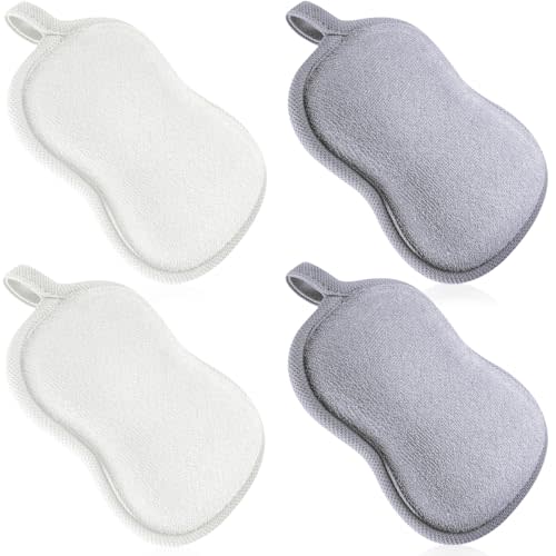 Tatuo 4 Pieces Baby Bath Sponge Cotton Baby Sponge Toddler Soft and Absorbent Loofah for Kids Babies Men Women (Grey,White)