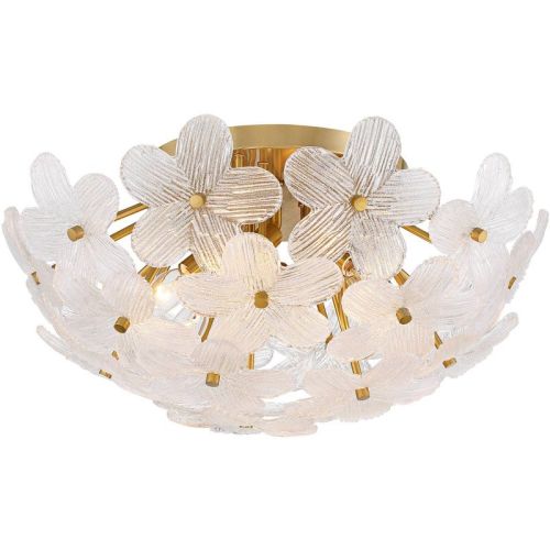 Possini Euro Design Filoli 20" Modern Semi Flush-Mount Ceiling Light Fixture Kitchen Foyer Hallway Flower Unique Gold Finish Glass Bedroom Bathroom