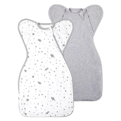 Baby Sleep Sacks Swaddles for Newborn 0-3 Months Arms Up Swaddle Blanket 2 Packs Cotton, Hands Up 3-Way Transitions to Arms-Free Wearable Sleeping Sack Bag for Boys Girls Snug Fit Calms Startle Reflex