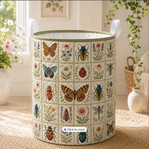 Botanical Insect Quilted Style Laundry Basket