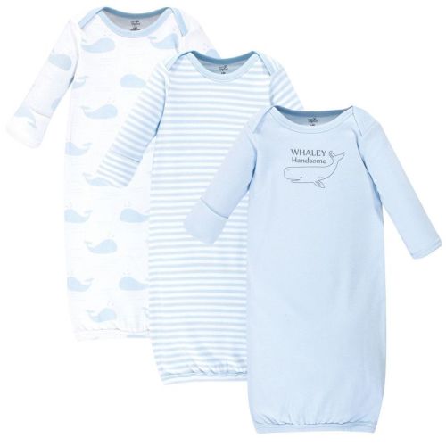 Touched by Nature Baby Boy Organic Cotton Long-Sleeve Gowns 3pk, Whale, 0-6 Months