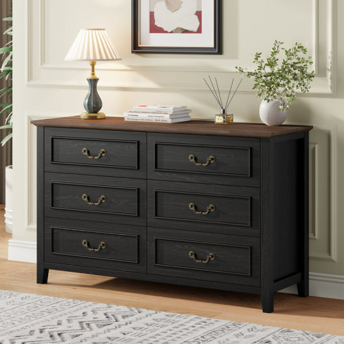 Winston Porter Vintage Double Dresser For Bedroom, Nursery, Or Living Room,Farmhouse Chest Of Drawers With 6 Spacious Storage Drawers And Antique Metal Handles & Reviews | Wayfair