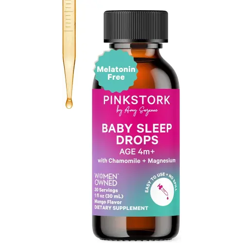 Pink Stork Baby Sleep Drops, Naturally Support Sleep Without Melatonin for Infants, Toddlers, and Kids, Aid Sleep with Chamomile and Magnesium, Baby Essentials for Bedtime, 1 oz, 30 Servings
