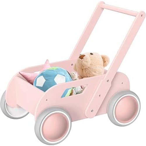 Wooden Baby Walker,Baby Push Walker, Adjustable Speed Baby Walker for Boys and Girls, Baby Activity Center, Gift for Birthday, Christmas and New Year Pink