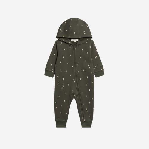 Greer Fleece Hooded Zipper Romper - Bent / Pine