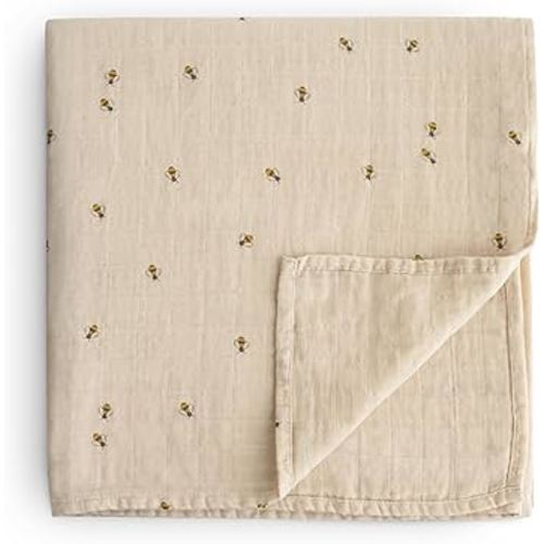 mushie Muslin Baby Swaddle Blanket | 100% Organic Cotton (Bees)