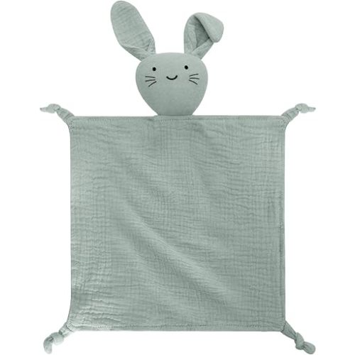 Organic Cotton Muslin Bunny Lovey Blanket, Soft & Breathable Security Blanket for Newborns, Unique Baby Gifts for Boys and Girls (Bunny-Green)