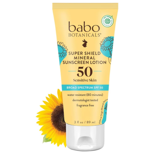 Babo Botanicals Sheer Mineral Sunscreen Lotion SPF 50 with 100% Mineral Active Ingredients for Babies, Kids or Extra Sensitive Skin, Lightweight, Water Resistant & Fragrance Free, Multicolor, Unscented, 3 Fl Oz