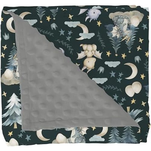 Fairytale Dragons Baby Blankets for Girl Boy Cute Dragon Moon Stars Cloud Trees Eggs Soft Mink with Dotted Backing Double Layer Swaddle Blanket Fantasy Animal Bed Throw for Newborn Toddler Crib 30x40