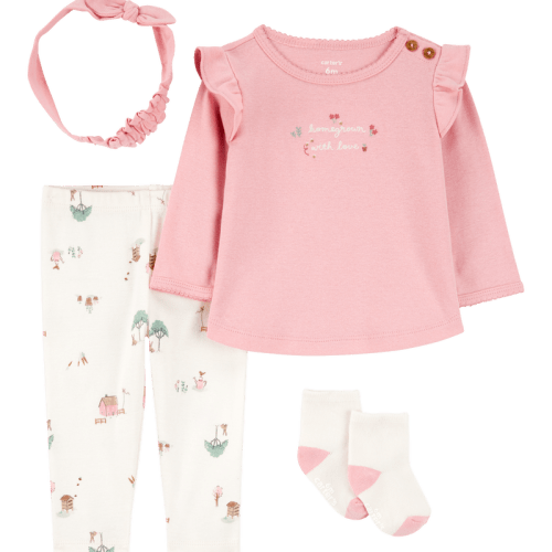 White/Pink Baby 4-Piece Barn Print Outfit Set | Carter’s Oshkosh Canada