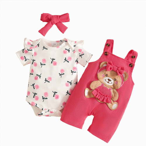 JUMEYU Baby Rompers Newborn Baby Girl Clothes Print Fabric Baby Romper Set Infant Girl Outfits 0 3 6 9 12 18 24 Months (Watermelon Red,12-18 Months)