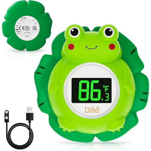 b&h Rechargeable Baby Bath Thermometer, Floating Safety Toddlers Bathtub Thermometer for Accurately Measuring Toddler’s Tub Water Temperature, Newborn Shower Essentials, Cute Frog