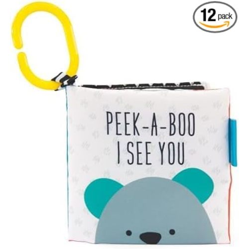 Sassy Peek-a-Boo Activity Book with Attachable Link for On-The-Go Travel,Sensory Play,Black & White,Ages 0+ Months,(Pack of 12)