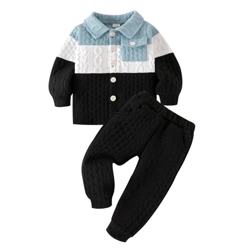 KAFIREN Baby Boy Fall Winter Clothes Toddler Boy Outfits Patchwork Button Down Tops Shirt Pocket Pants 2 Piece 12 Months-5T