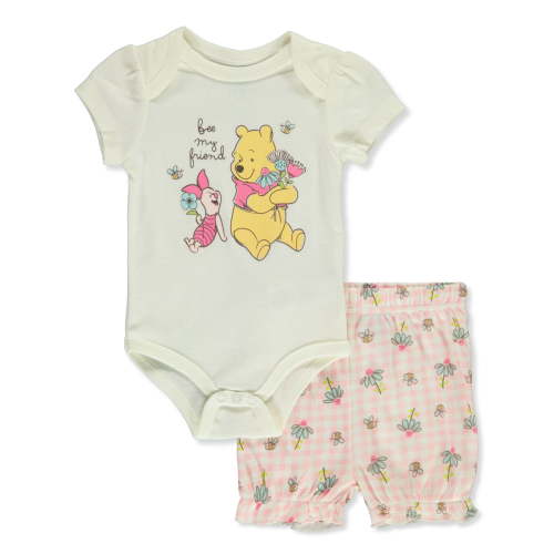 Disney Winnie The Pooh Baby Girls' 2-Piece Flower Shorts Set Outfit Color: yellow multi Size: 3 - 6 months