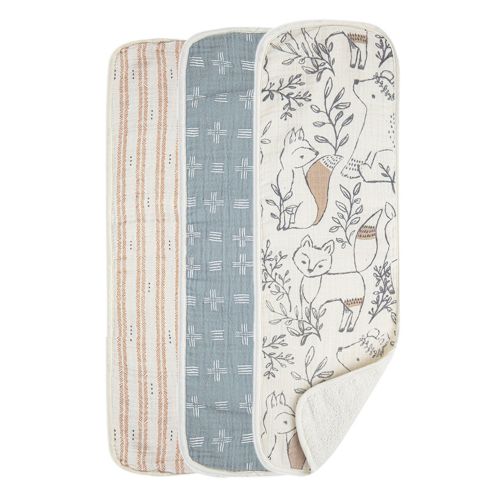 Ezra Woodland Muslin & Terry Cloth Baby Burp Cloth (3 Pack)