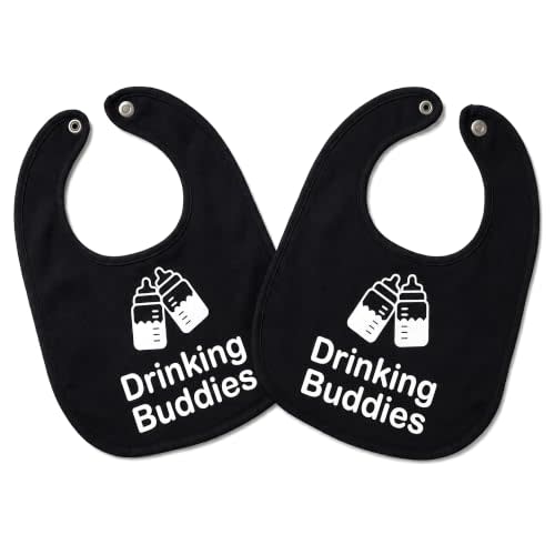 100% Cotton Drinking Buddies Twin Bibs Sets for Babies, Black | Soft, Durable, Unisex Bibs for Twins. Ideal for Mess-Free Feeding, Everyday Use, & Protecting Clothing from Spills
