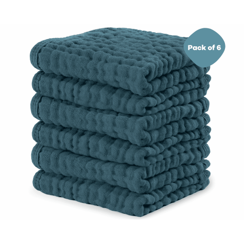 Comfy Cubs Baby Washcloths, Muslin Cotton Baby Towels, Large 10”x10” Wash Cloths (Neptune, Pack of 6)