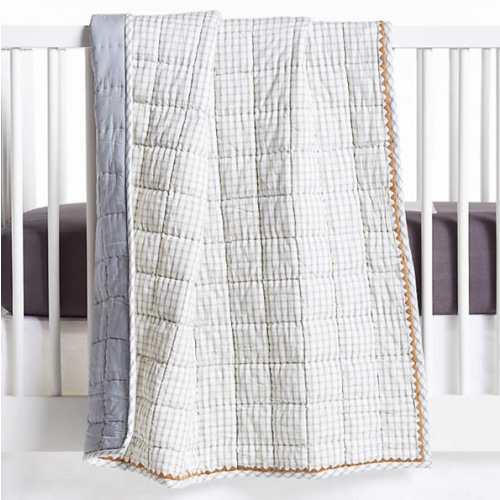 Blue Windowpane Plaid Organic Cotton Baby Crib Quilt