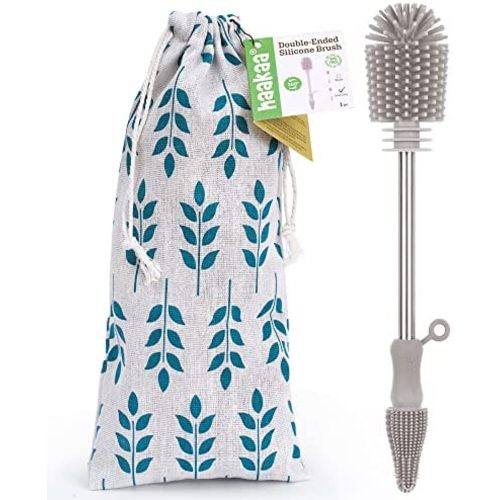 haakaa Cleaning Brush Silicone Bottle Brush Double-Ended Soft Silicone Bristles for Breast Pumps, Breast Milk Collectors, Baby Bottles, Teats, Breastmilk Storage Bags, Detachable - Grey, 1pk