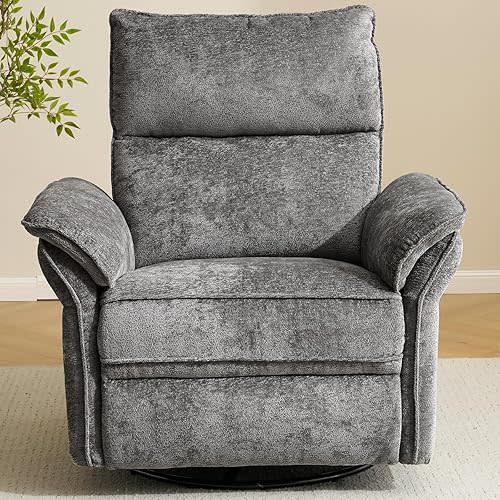 Oversized Power Recliner Chairs for Adults with Massage and Heat, Power Swivel Rocker Recliner Chair with Adjustable Headrest, 26" Extra Wide Rocker Nursery Recliner with USB Port, Dark Grey