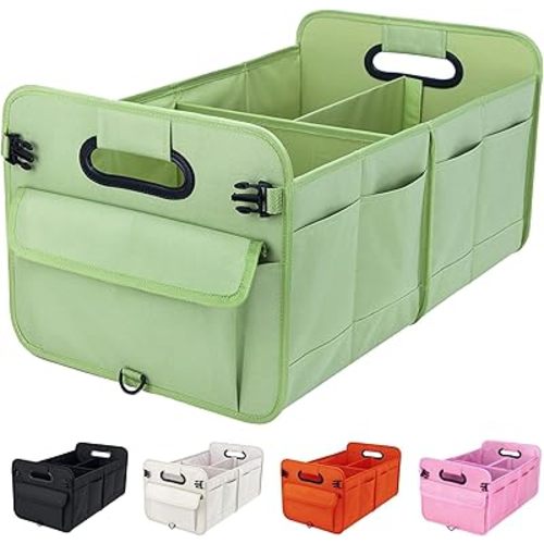 Trunk Organizer For Suv & Sedan,Car Organizers and Storage, Waterproof Collapsible & Adjustable Straps,70L Sturdy Car Organization for Car Accessories, Tools,Sundries,2-3Compartment（Green