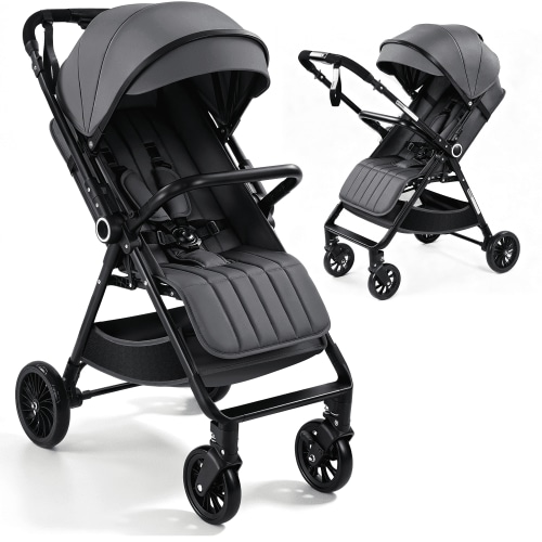 Vomeast Lightweight Stroller, Foldable Baby Stroller with Reversible Handle & One-Hand Fold for Travel, Gray