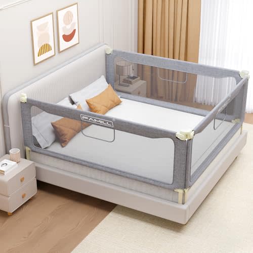 FAMILL Bed Rail for Toddlers, Foldable Toddler Bed Rails Suitable for Queen/King/Full/Twin Size, Grey, 82.7", 1 Side