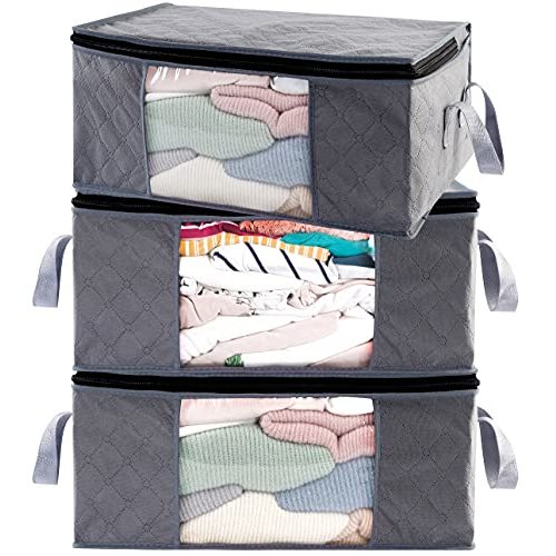 ABO Gear Storage Bins Storage Bags Closet Organizers Sweater Storage Clothes Storage Containers, 3pc Pack, Gray (G01)