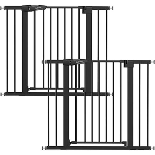 Babelio 26-40" Wide Baby Gate for Stairs & Doorways, 3 Ways Locking System with Auto-Close, Pressure Mounted No Drilling, Easy Install for Stairs, Hallway, Kitchen, Indoor Use, Black (2 Pack)