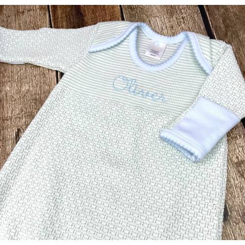 Paty Inc Knit Baby Gown Monogram, Baby Boy Coming Home Outfit, Layette, Newborn Gown, Knit Baby Day Gown, Unisex Baby Gown - Pima Cotton