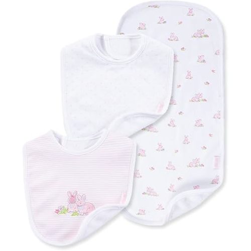 Little Me Baby Boys and Girls 100% Cotton 3-Piece Bib and Burp Sets, 2 Bibs and 1 Burp Cloth