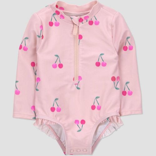 Carter's Just One You® Baby Girls' Cherry Long Sleeve Rash Guard One Piece Swimsuit - Pink 6M