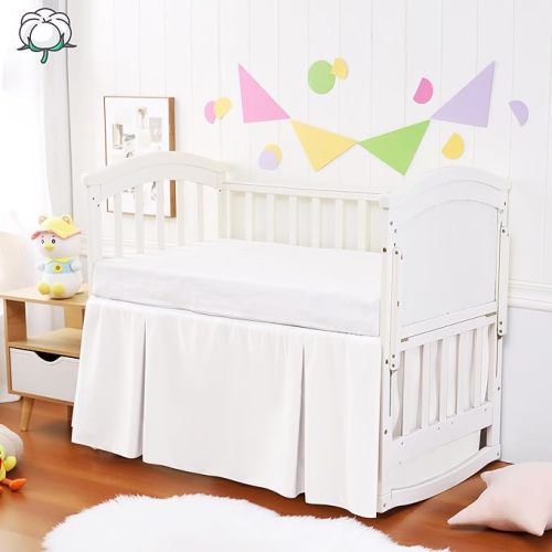 Crib Bed Skirt Dust Ruffle 100% Cotton - Natural, Soft, Breathable for Baby's Delicate Skin, Nursery Toddler Crib Bed Skirt for Baby Boys Girls, Fits Standard Cribs 28" x 52" with 14" Drop