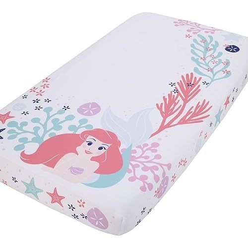 Disney The Little Mermaid Ariel - Coral, Aqua & White Photo Op Fitted Crib Sheet, Coral, Aqua, Pink, Navy