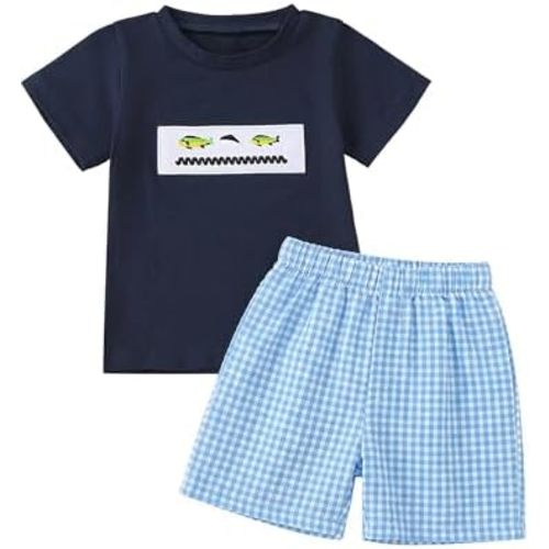 Toddler Baby Boy Clothes Summer Print Outfits Short Sleeve Cotton Shirt and Shorts Set 6M-4T