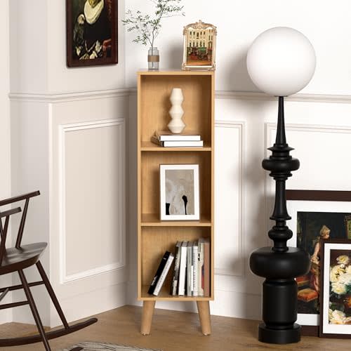 VAFHYLLIS 3 Cube Storage Organizer with Legs, 3 Tier Cube Low Bookcase Freestanding Storage Display Organizer for Home Office, Three-Cubes Open Shelf Short Bookshelf (Natural Oak, 3 Cube)