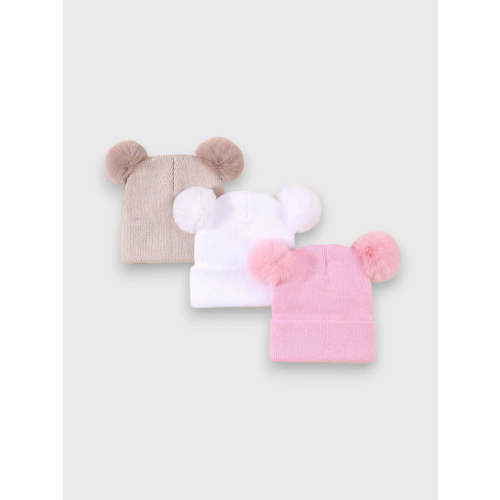 3 Pcs Knit Beanie Toque with Pom Pom Ears