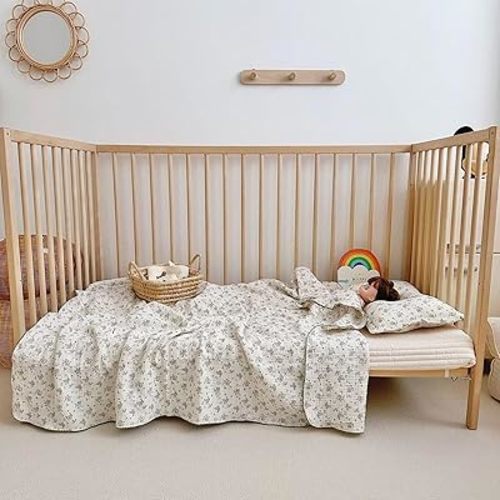 BuLuTu 2-Layer Muslin Toddler Blanket Soft Lightweight Baby Blankets Quilt Cotton Muslin Crib Blanket for Toddlers Boys Girls Reversible Glorios Pattern,47"x51"