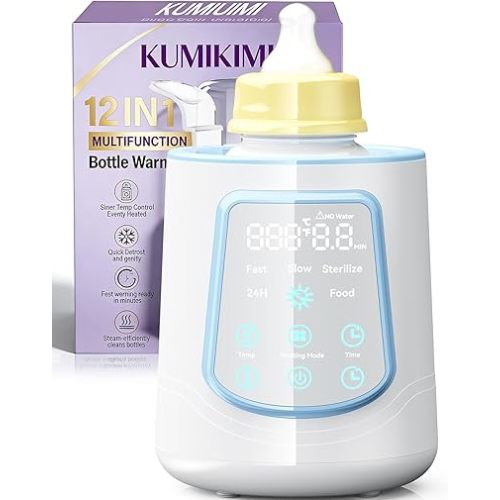 12 in 1 Fast Baby Bottle Warmer with Even Heating No Hot Spots, Night Mode, Sterili-zing,Constant Temp Milk Warmer for Breastmilk & Formula, Fits All Bottles Blue
