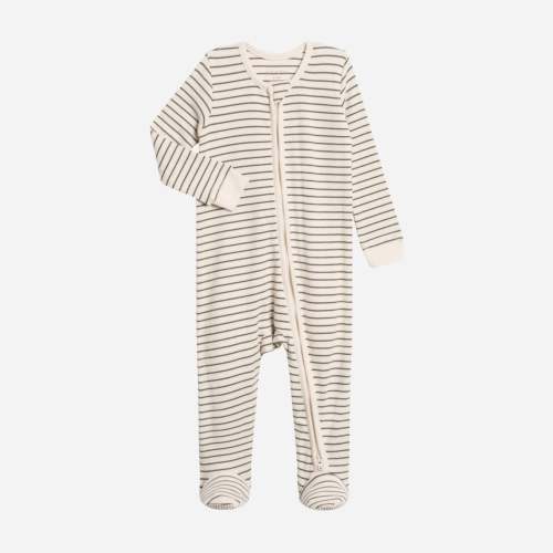 Kit Ribbed Zipper Footed  Sleeper - Olive Stripe