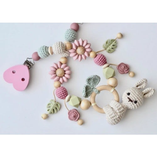 Handmade Bunny Stroller Garland, Crochet Bunny, Neutral Nursery Decor, Baby Shower Gift