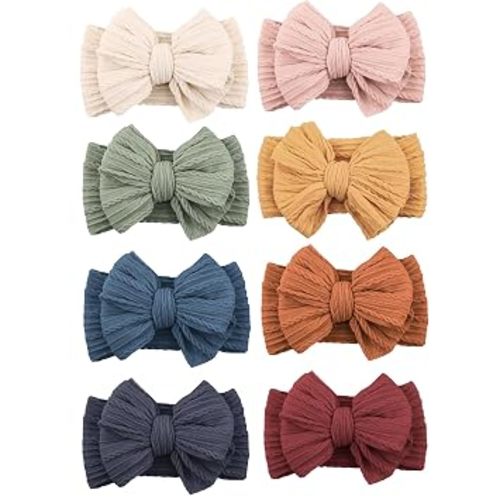 6 Pack Baby Girl Headbands with Bows, Soft Stretchy Nylon Bands